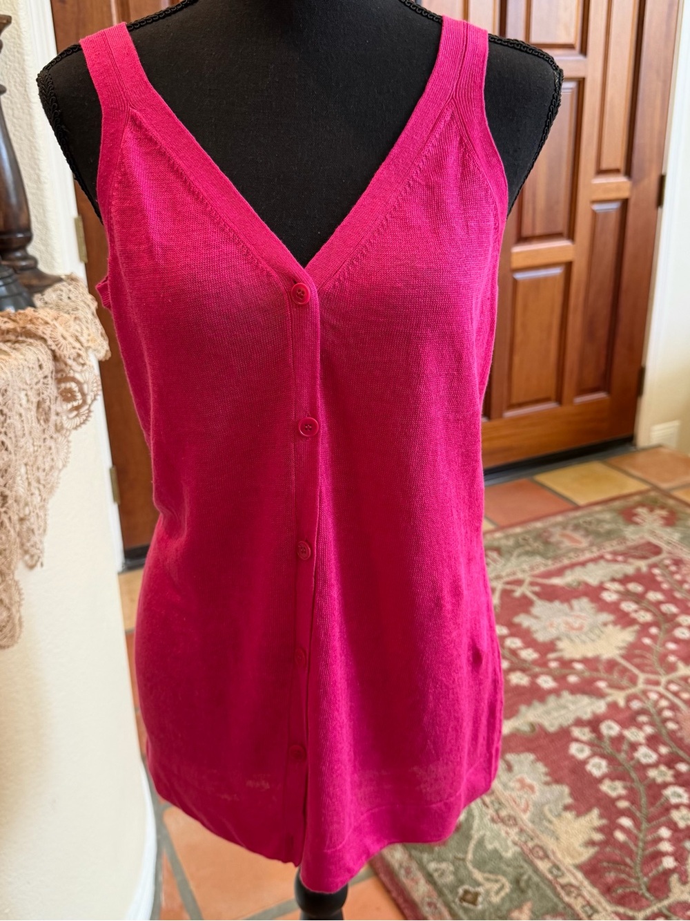 lafayette 148 New York Pink Cardigan & Tank Set Sz M 100% linen - Picture 7 of 11